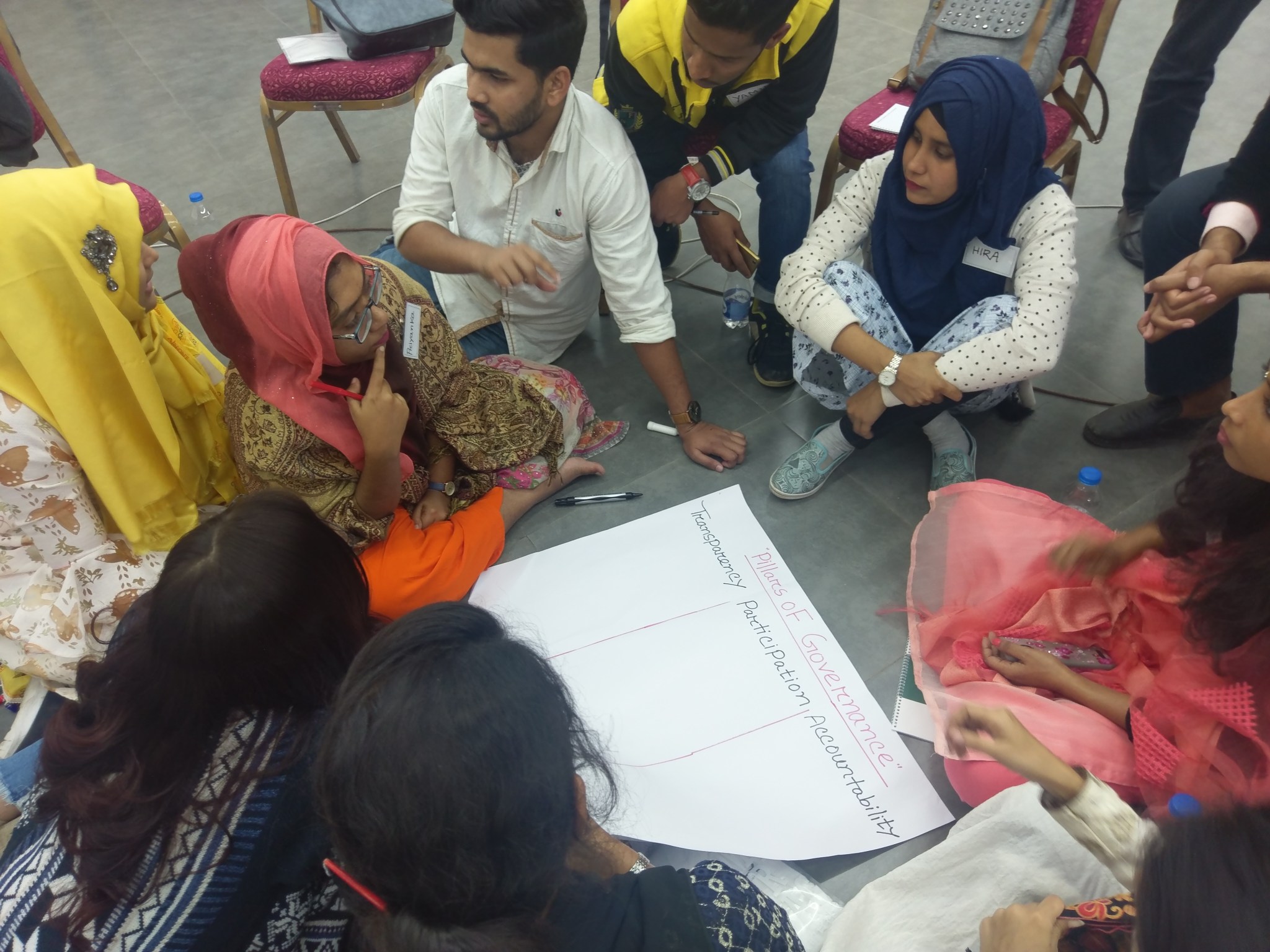 Group meets to create poster on the pillars of governance